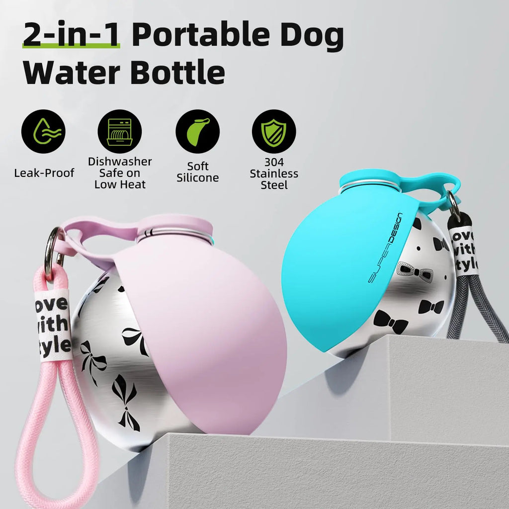 2-in-1 Portable Dog Water Bottle – Leak-Proof Travel Bottle