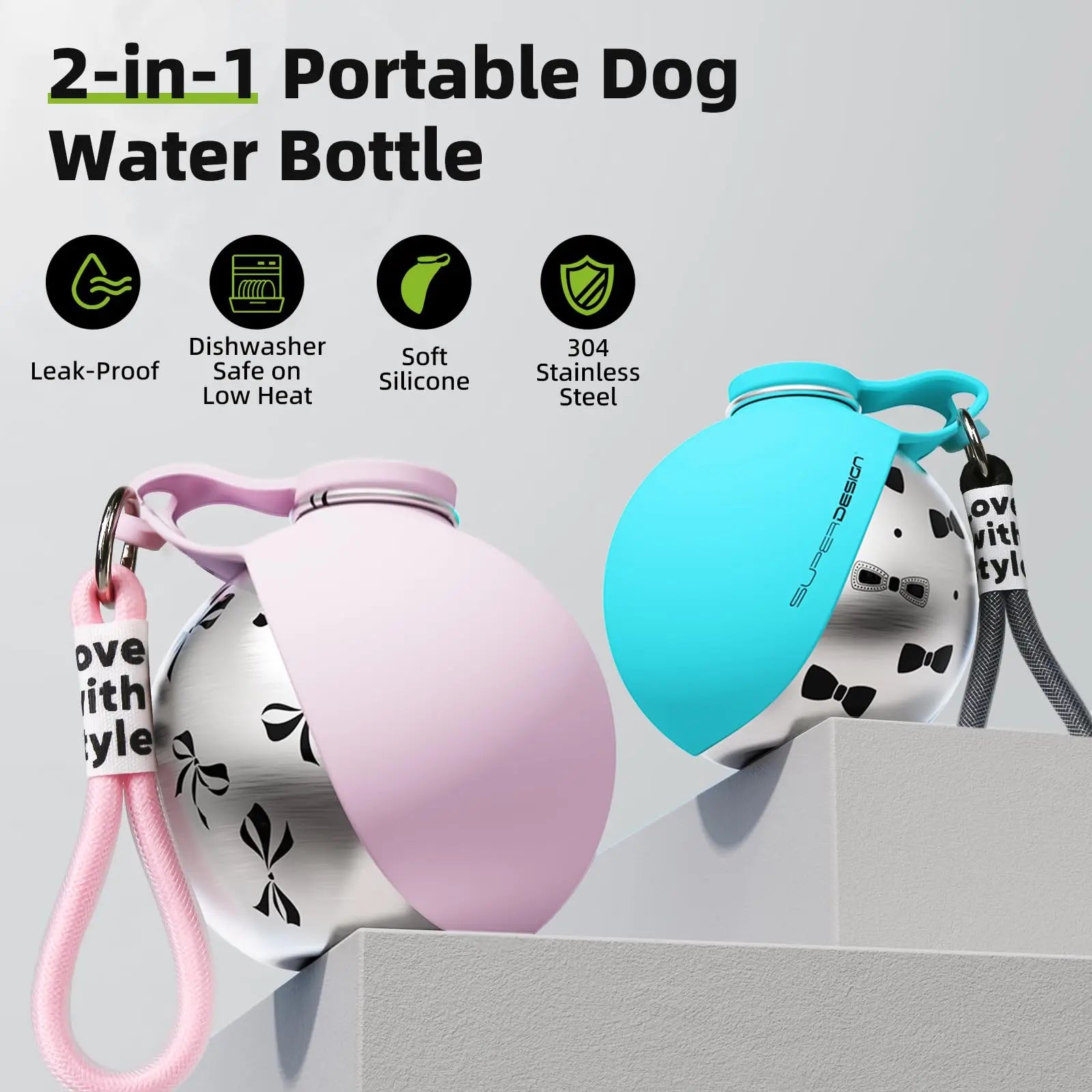 2-in-1 Portable Dog Water Bottle – Leak-Proof Travel Bottle