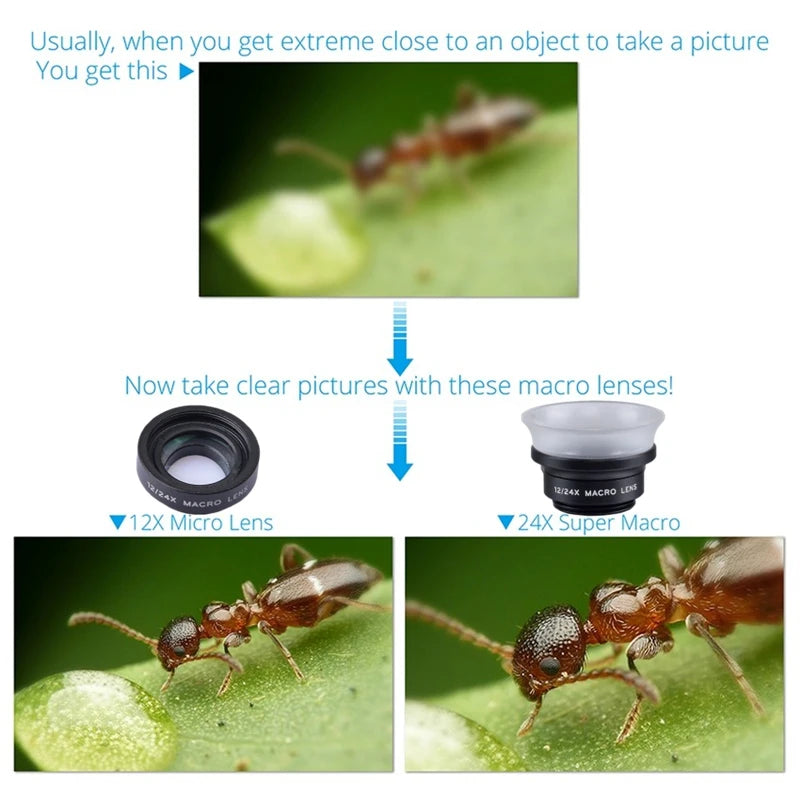 APEXEL 2-in-1 Phone Camera Lens | 12X Macro & 24X Super Macro Clip-On Lens