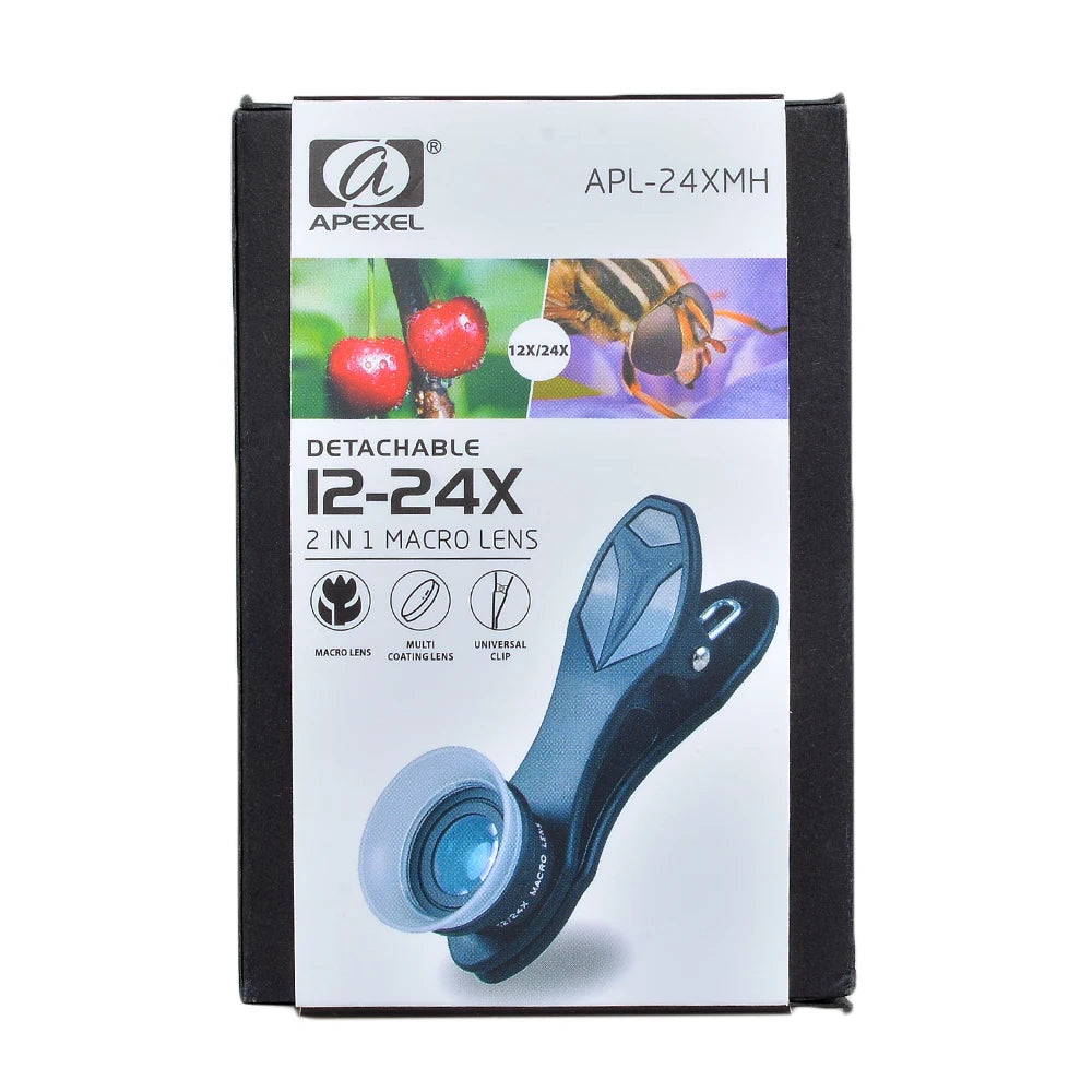 APEXEL 2-in-1 Phone Camera Lens | 12X Macro & 24X Super Macro Clip-On Lens