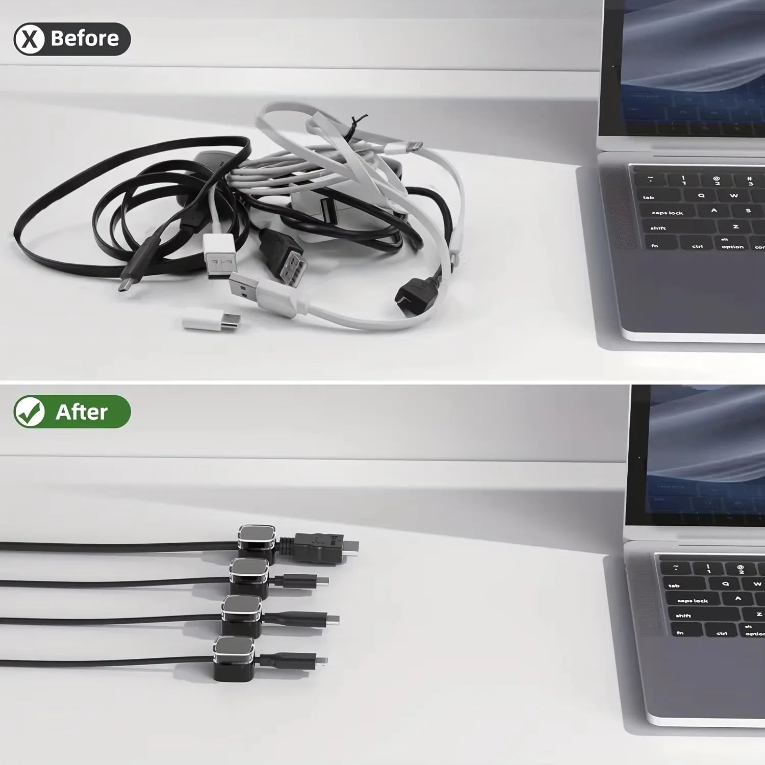 Magnetic Cable Organizer Clips for Desk & Charging Cables