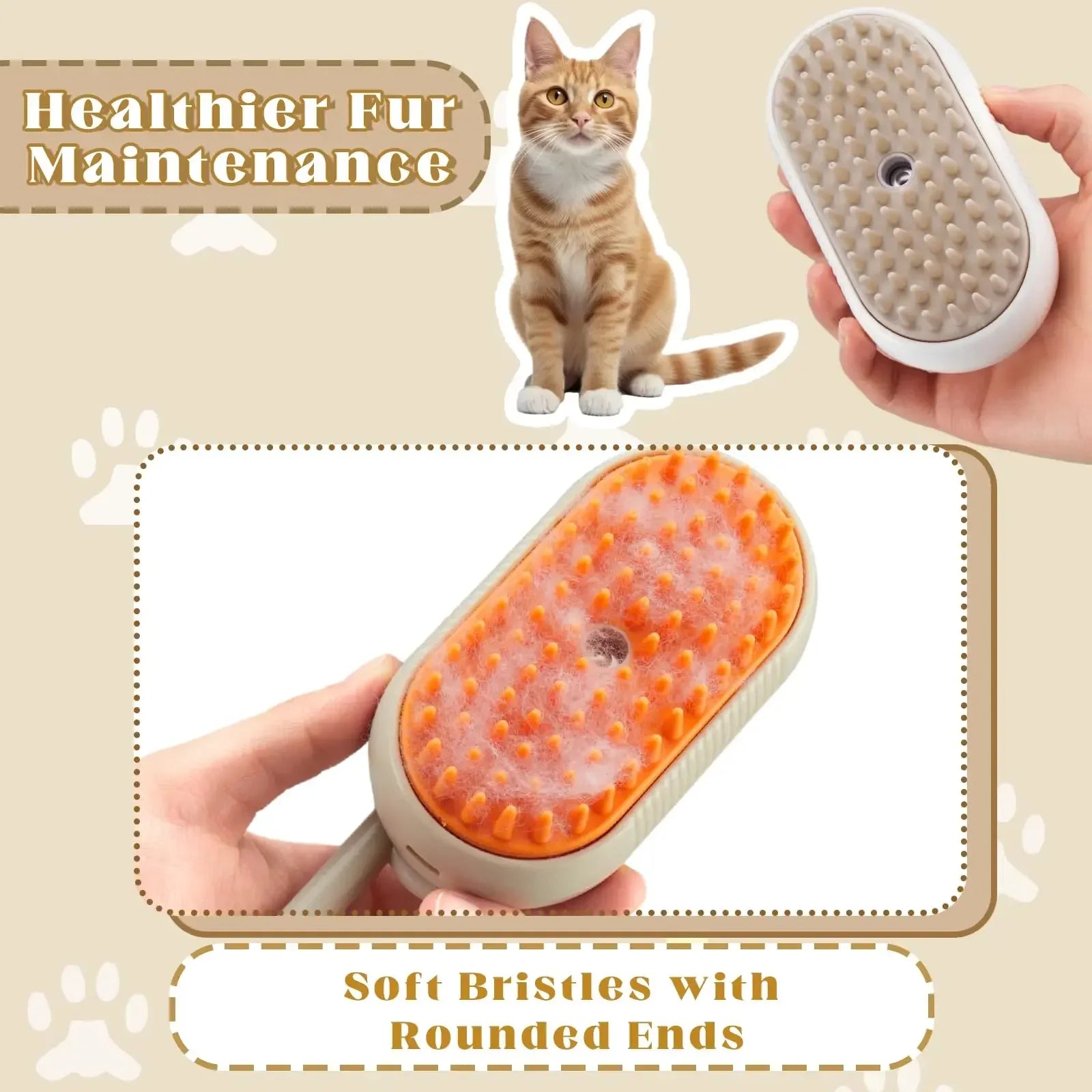 Steam Pet Grooming Brush – Self Cleaning & Hair Remover for Cats & Dogs