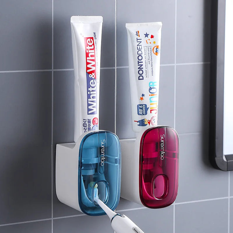 Wall Mounted Toothbrush Holder & Automatic Toothpaste Dispenser