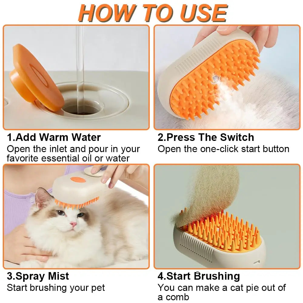 Steam Pet Grooming Brush for Cats & Dogs | Hair Removal & Massage Comb
