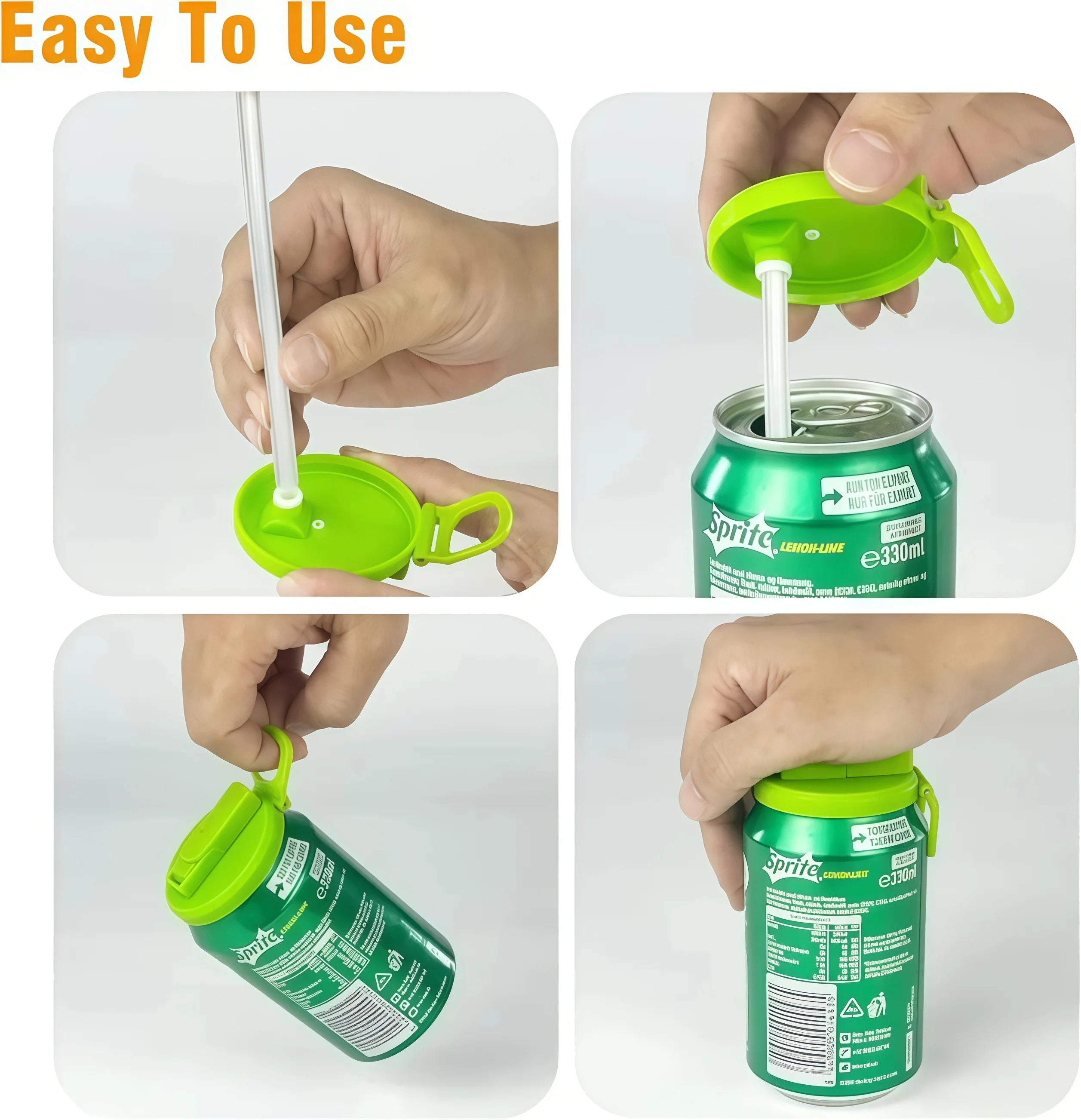 Reusable Soda Can Lids with Straw (4-Pack) | Leak-Proof Drink Covers