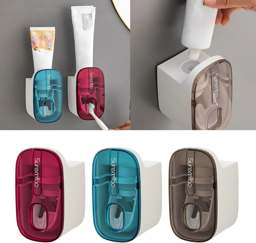 Wall Mounted Toothbrush Holder & Automatic Toothpaste Dispenser