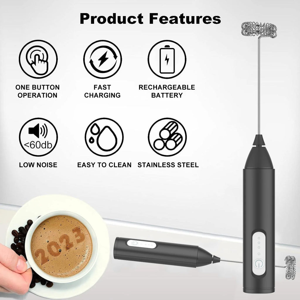 USB Rechargeable Milk Frother – 3 Speed Coffee Mixer