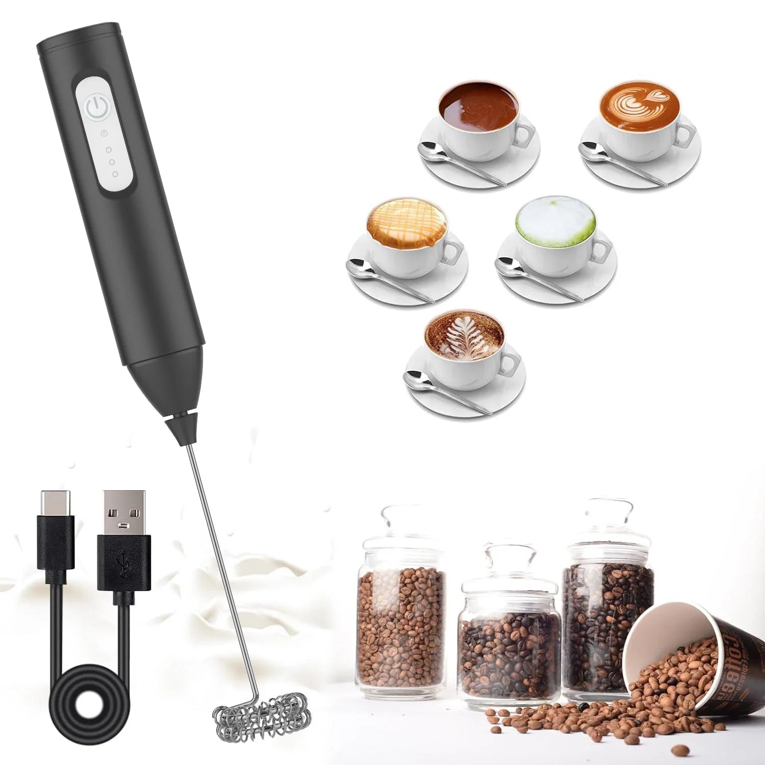 USB Rechargeable Milk Frother – 3 Speed Coffee Mixer