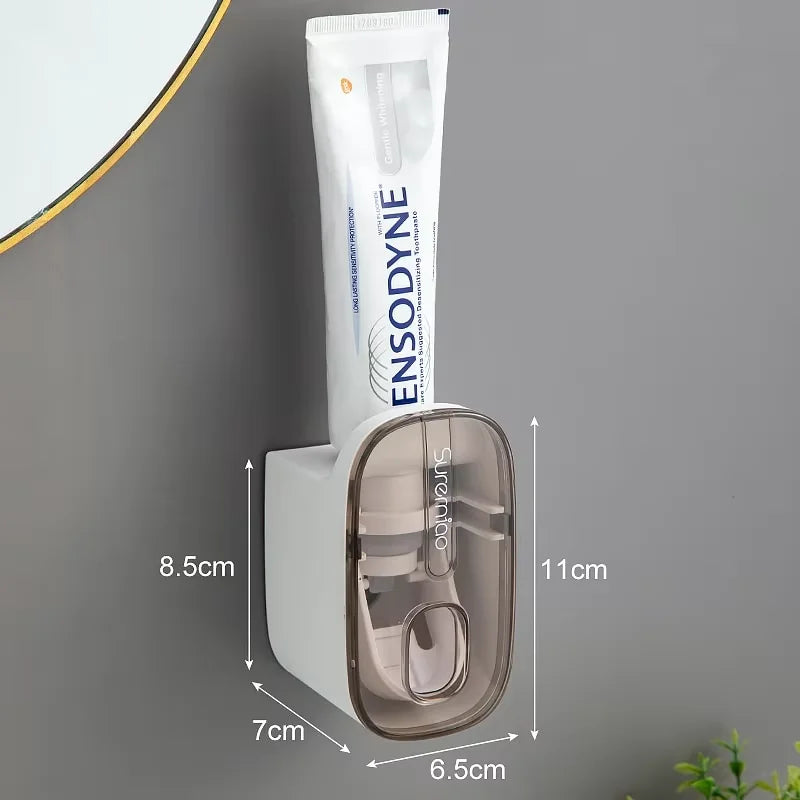 Wall Mounted Toothbrush Holder & Automatic Toothpaste Dispenser