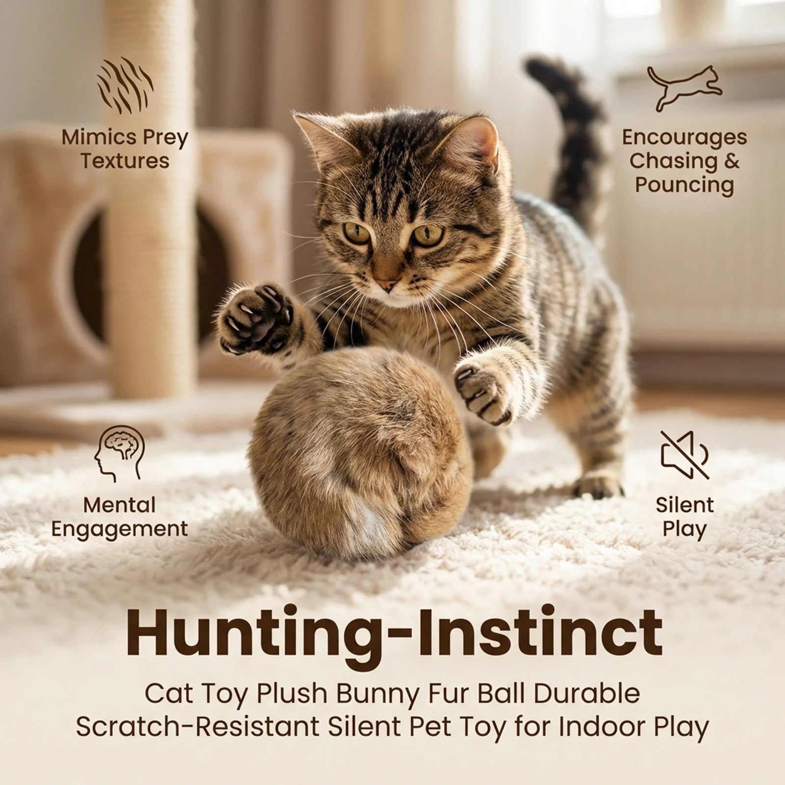 Interactive Catnip Fur Ball Cat Toy – Soft & Fun Play Toy