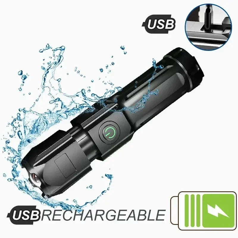Rechargeable LED Flashlight | USB Waterproof Zoom Torch