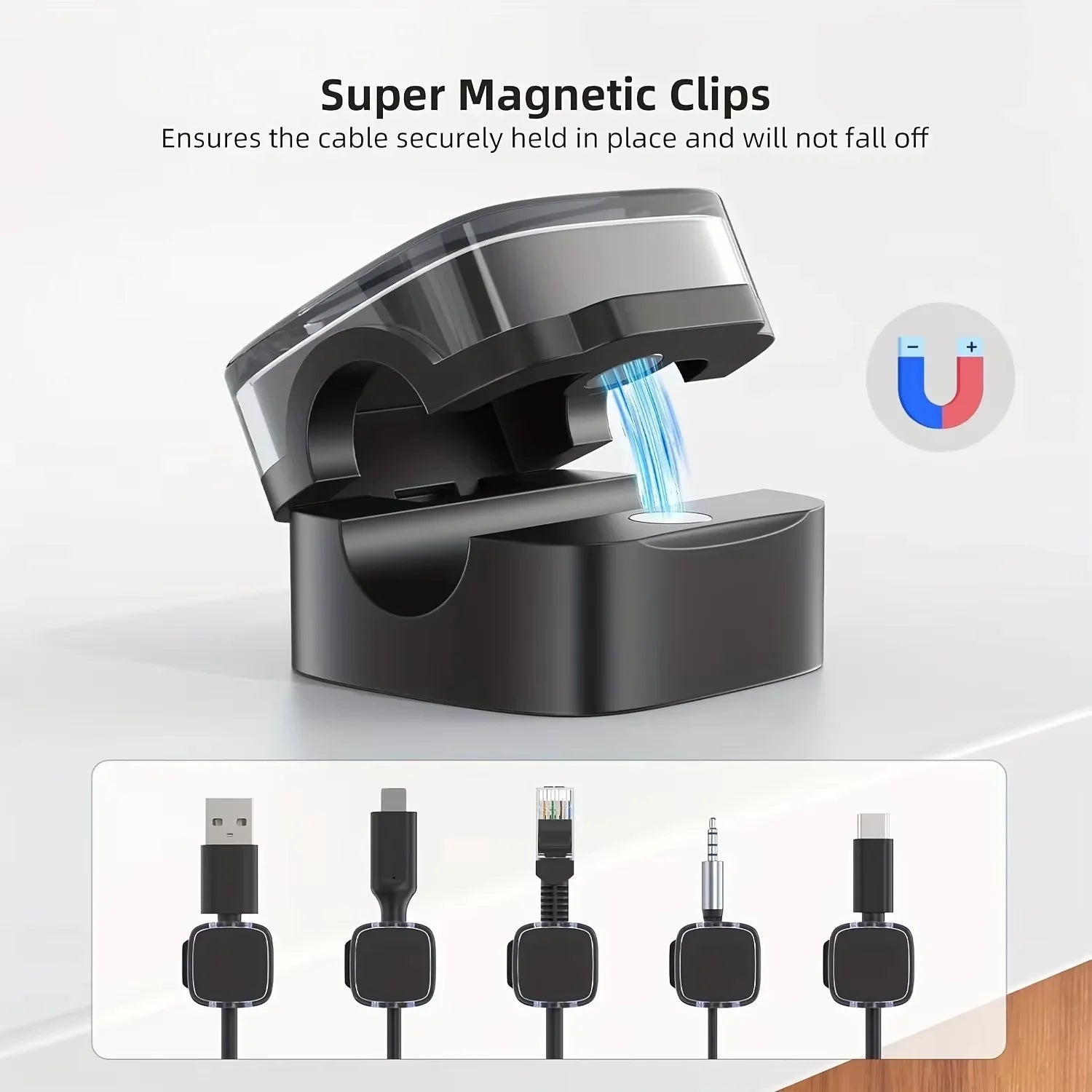 Magnetic Cable Organizer Clips for Desk & Charging Cables